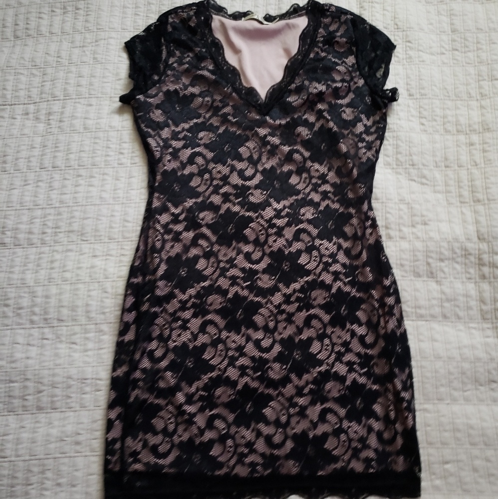 Black Lace with pink undertone dress.